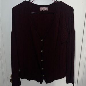 Pink Rose size Large Burgundy Button-Up Cardigan